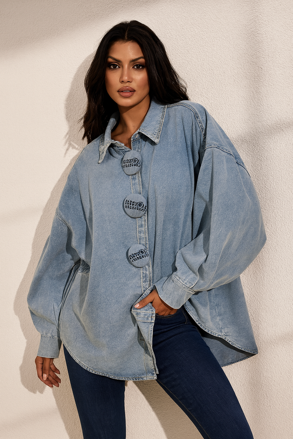 Veste jean Claire gros boutons H10026