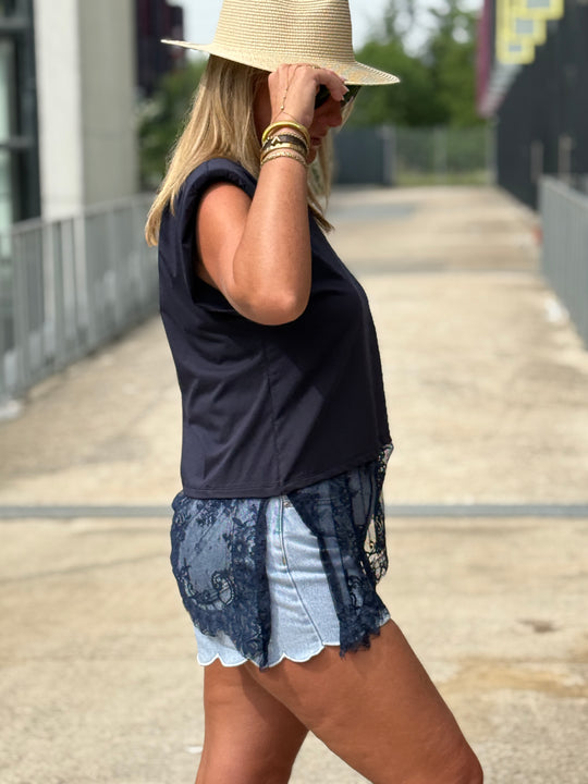 Top asymétrique dentelle avec épaulette MARINE