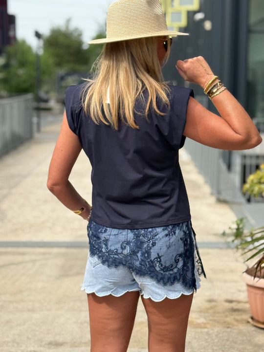 Top asymétrique dentelle avec épaulette MARINE