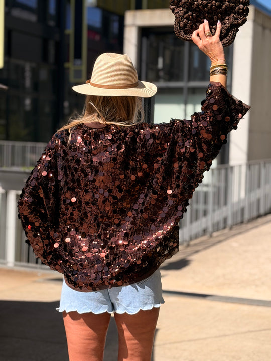 Gilet pailletée en Choco V11166