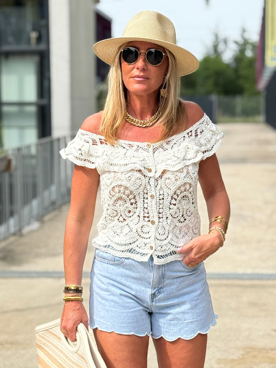 Top crochet BLANC avec boutons 8105