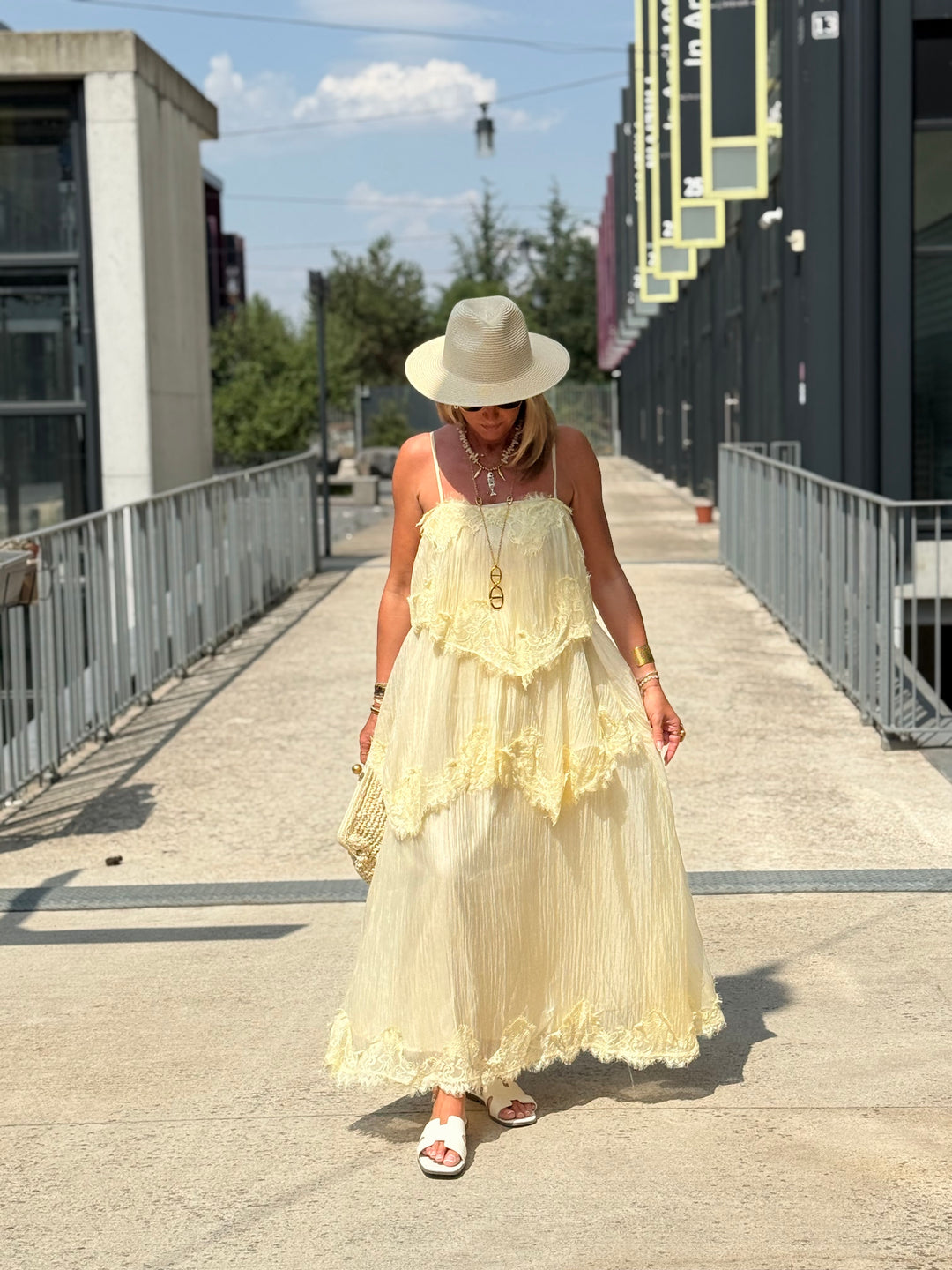 Robe volant dentelle Jaune 9706
