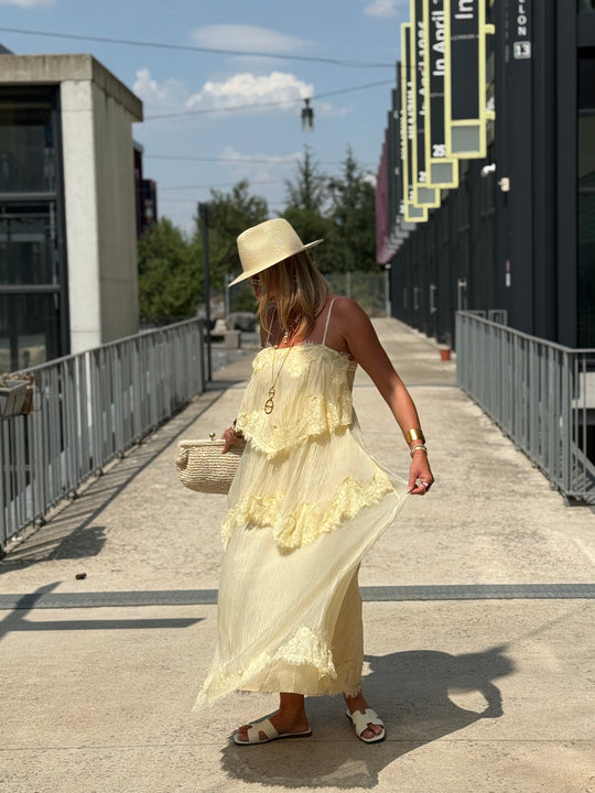 Robe volant dentelle Jaune 9706