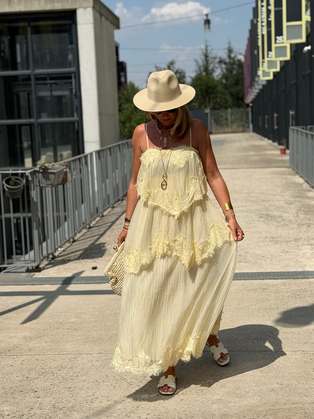 Robe volant dentelle Jaune 9706