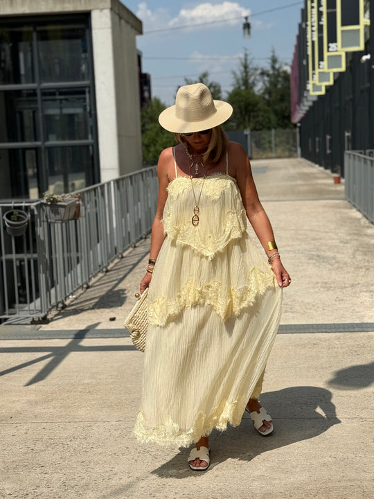 Robe volant dentelle Jaune 9706
