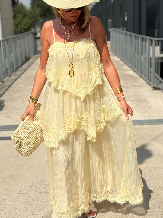 Robe volant dentelle Jaune 9706