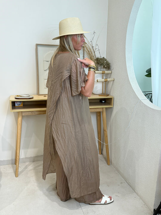 Ensemble tunique croisée + pantalon TAUPE