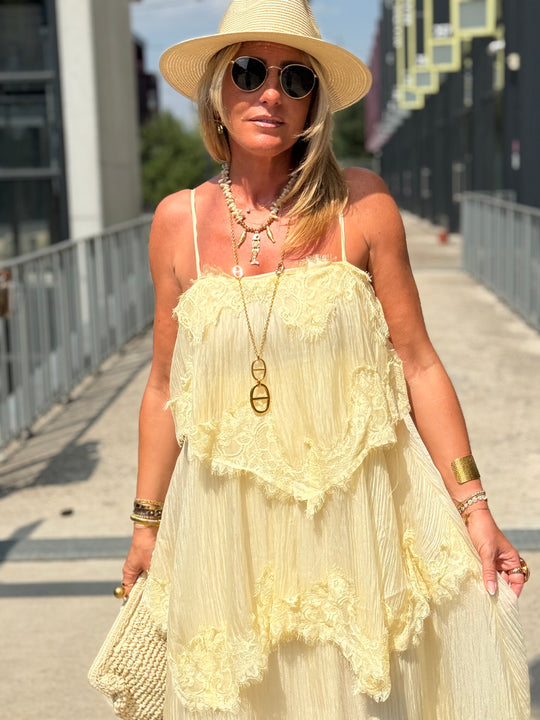 Robe volant dentelle Jaune 9706