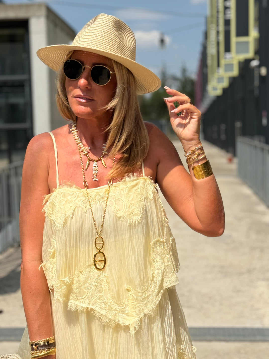 Robe volant dentelle Jaune 9706