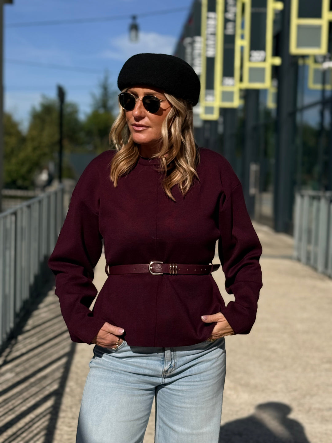 Pull ceinture à la taille Y1055