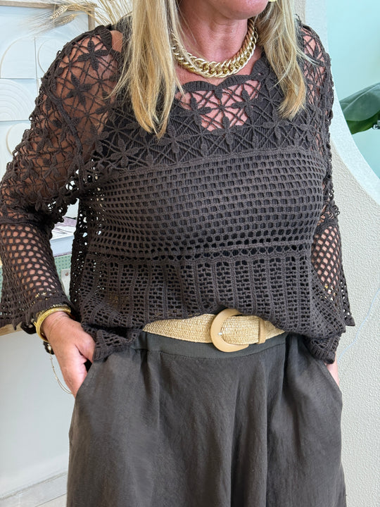 Pull crochet Choco manches longues évasées 8077