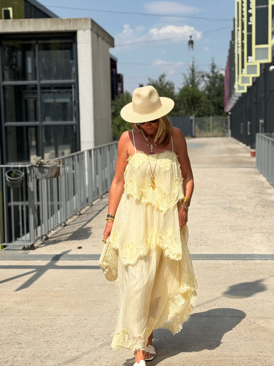 Robe volant dentelle Jaune 9706