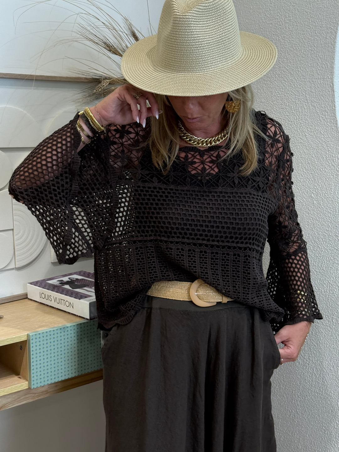 Pull crochet Choco manches longues évasées 8077