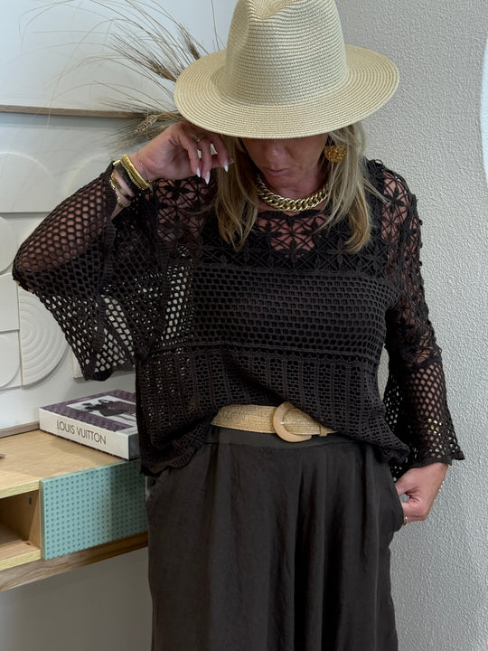 Pull crochet Choco manches longues évasées 8077