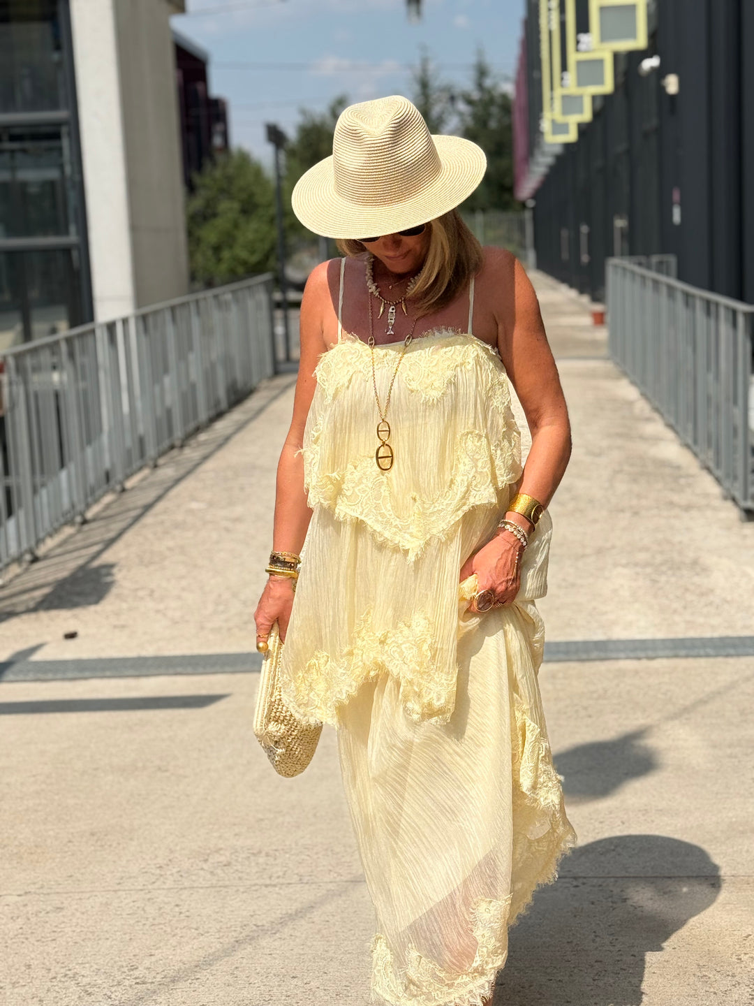 Robe volant dentelle Jaune 9706