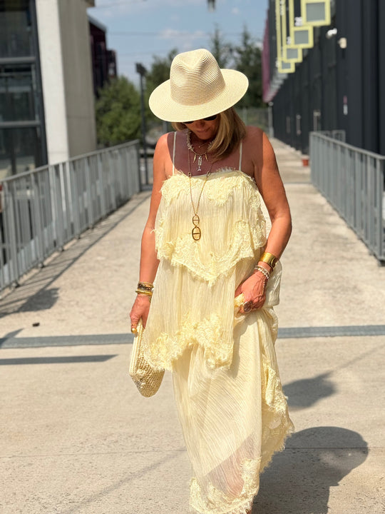 Robe volant dentelle Jaune 9706