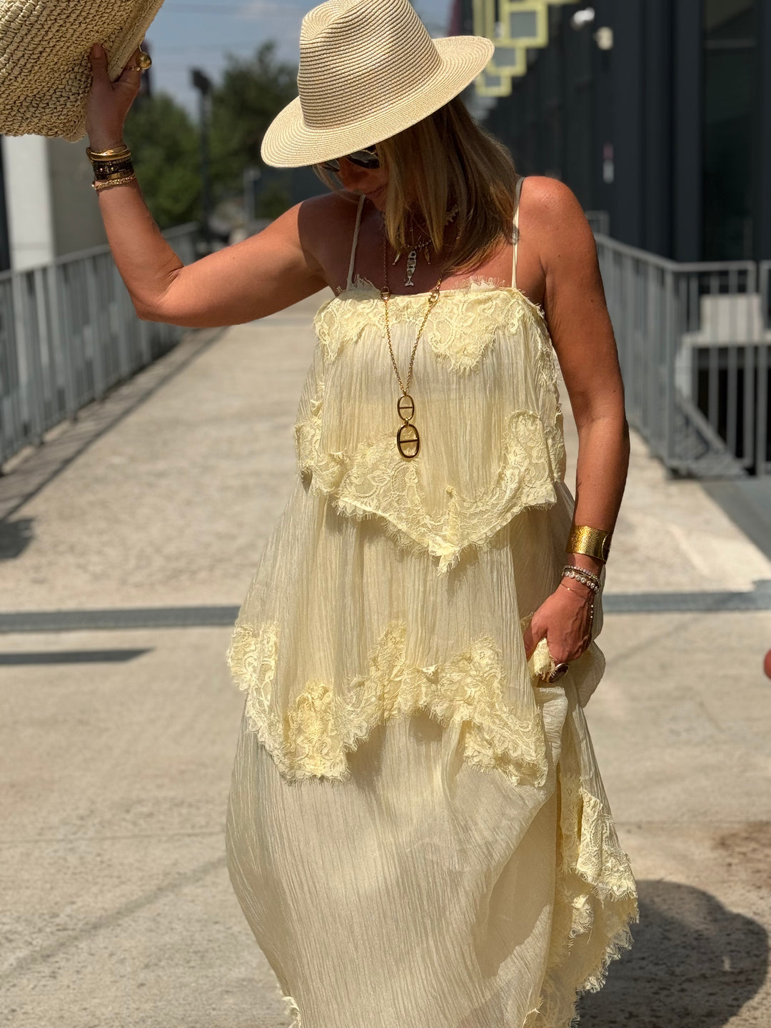 Robe volant dentelle Jaune 9706