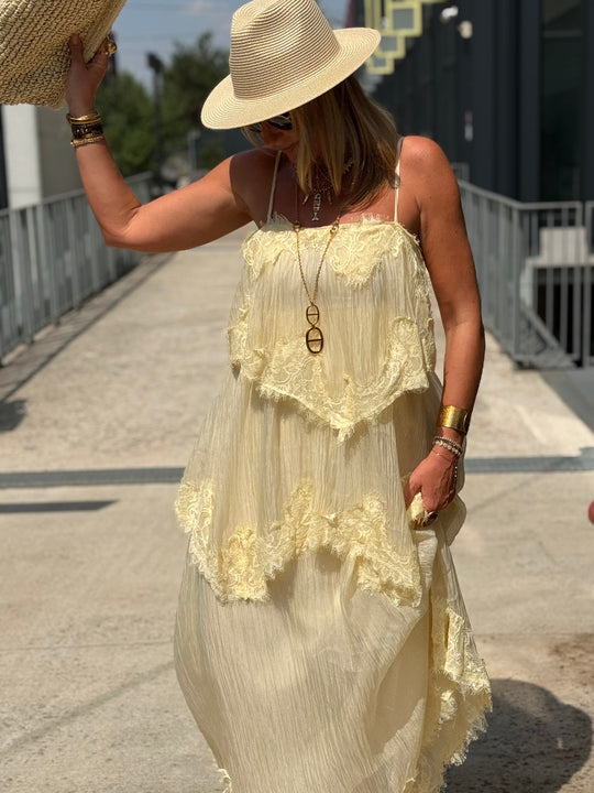 Robe volant dentelle Jaune 9706