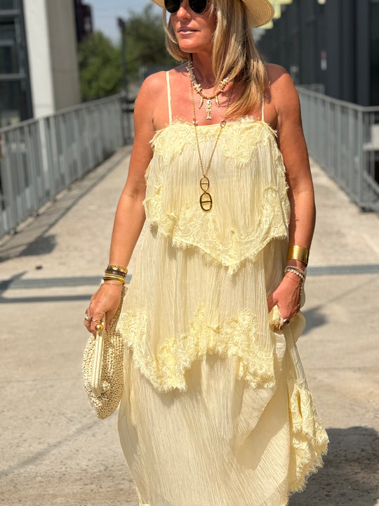 Robe volant dentelle Jaune 9706
