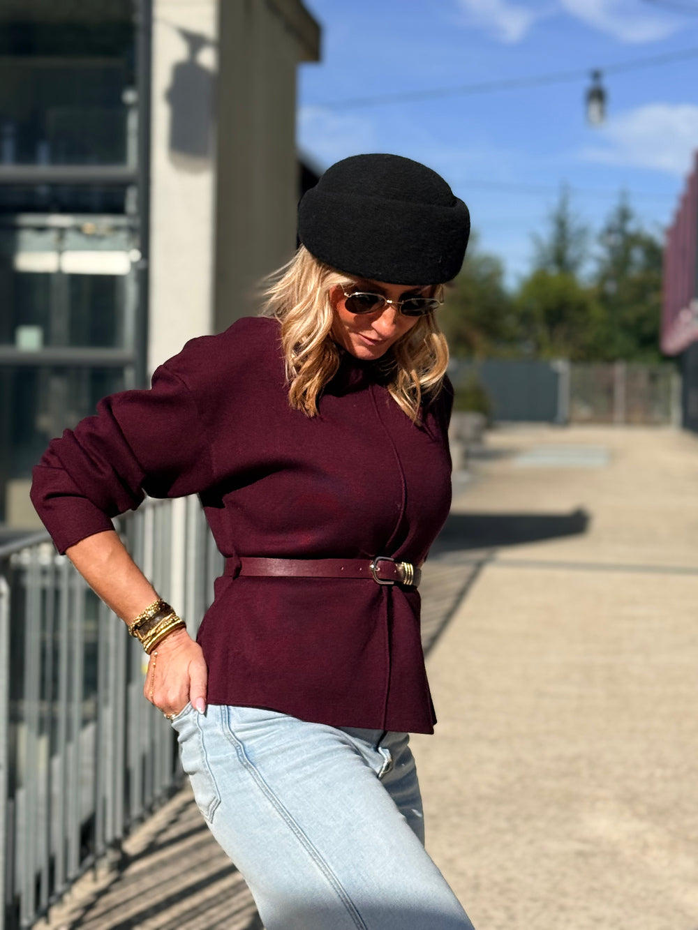 Pull ceinture à la taille Y1055