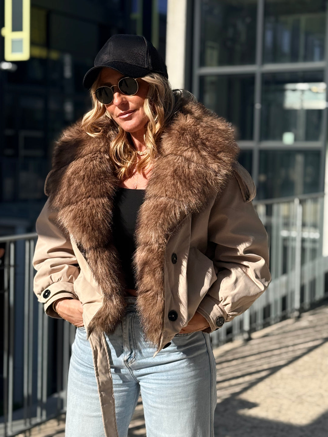Veste Parka grand col fourrure Beige 62003