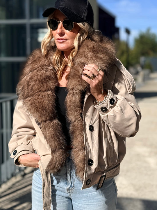 Veste Parka grand col fourrure Beige 62003
