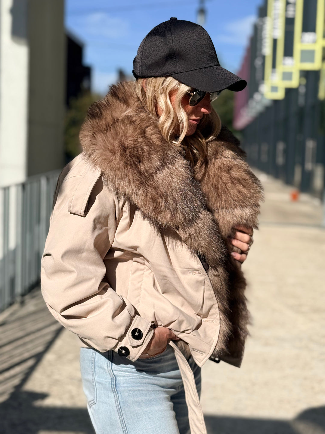 Veste Parka grand col fourrure Beige 62003