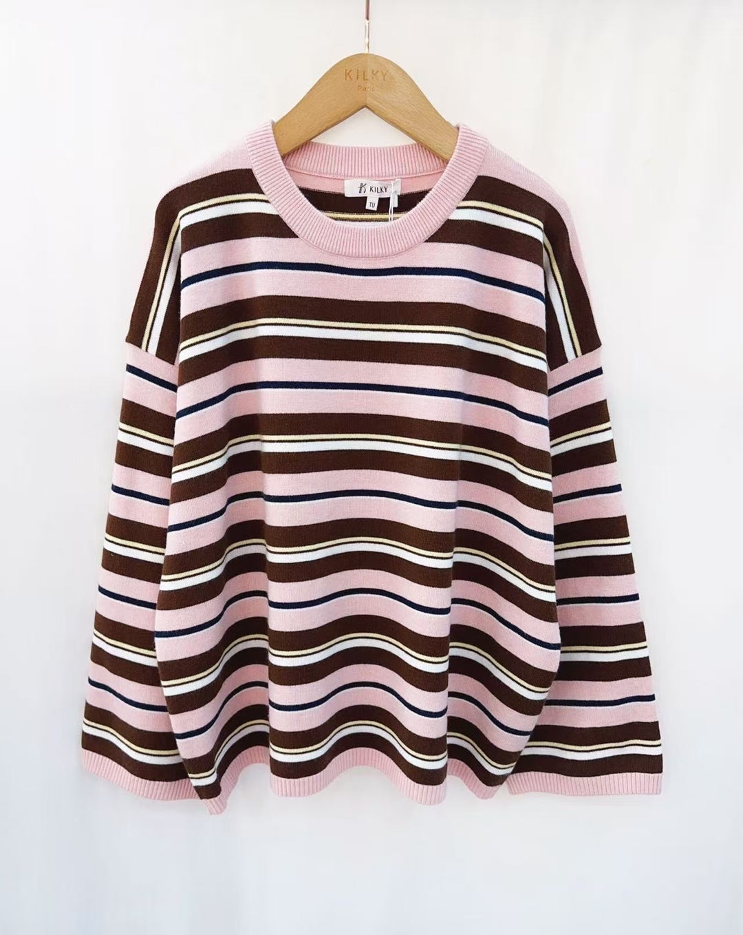 Pull rayure fin rose YP1881