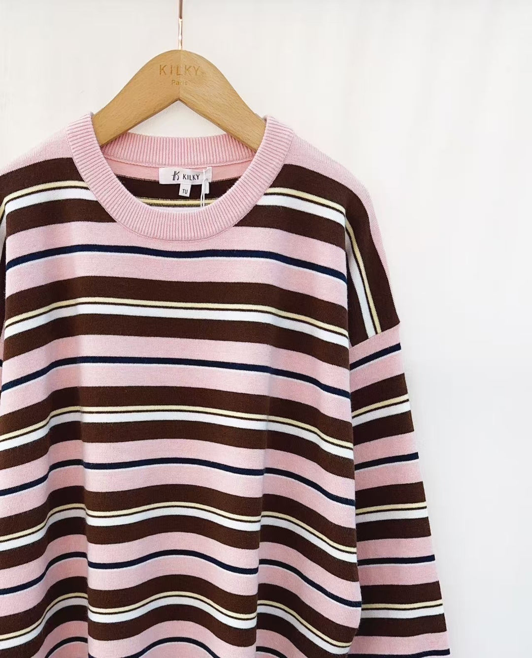 Pull rayure fin rose YP1881