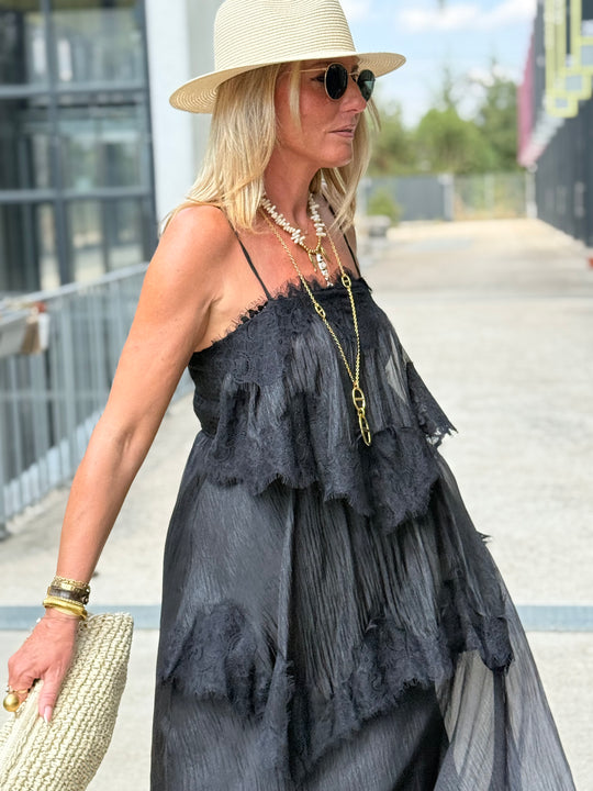 Robe volant dentelle Noir 9706