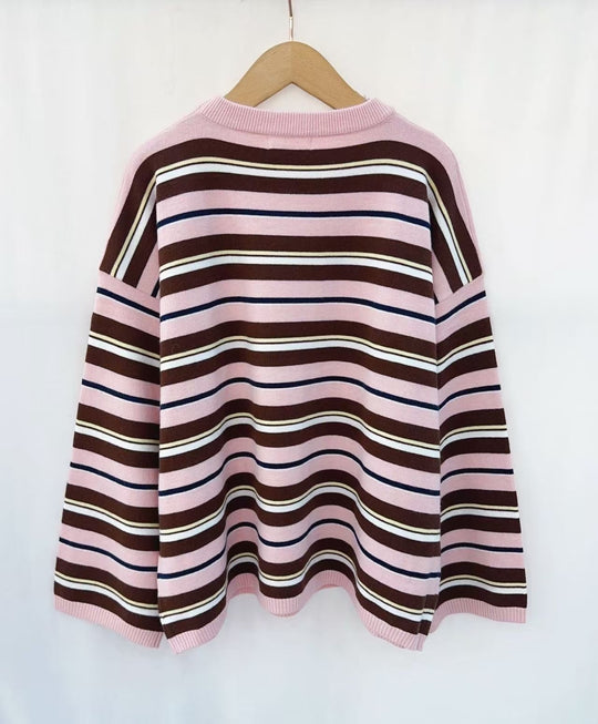 Pull rayure fin rose YP1881