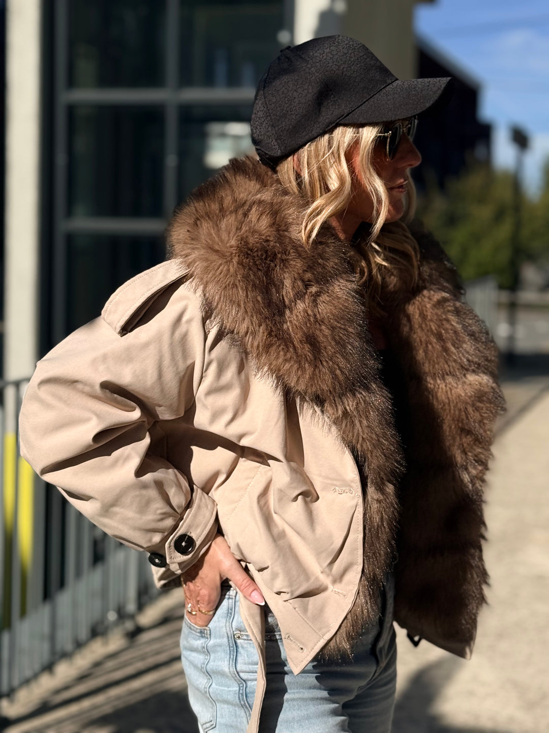 Veste Parka grand col fourrure Beige 62003