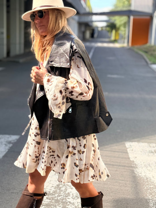 Veste similicuir sans manches choco 1223