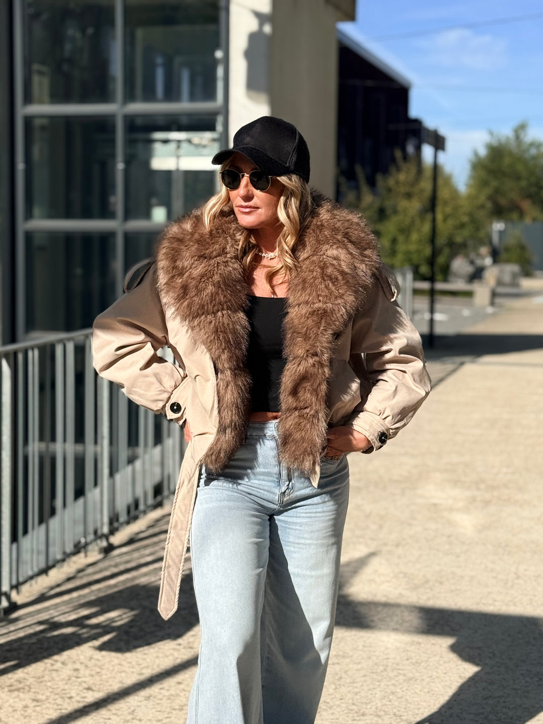 Veste Parka grand col fourrure Beige 62003