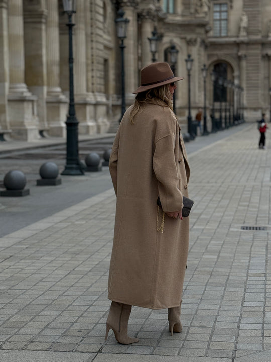 Manteau long camel clair boutons 014