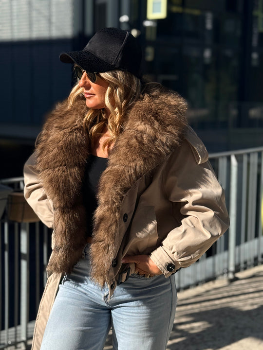 Veste Parka grand col fourrure Beige 62003