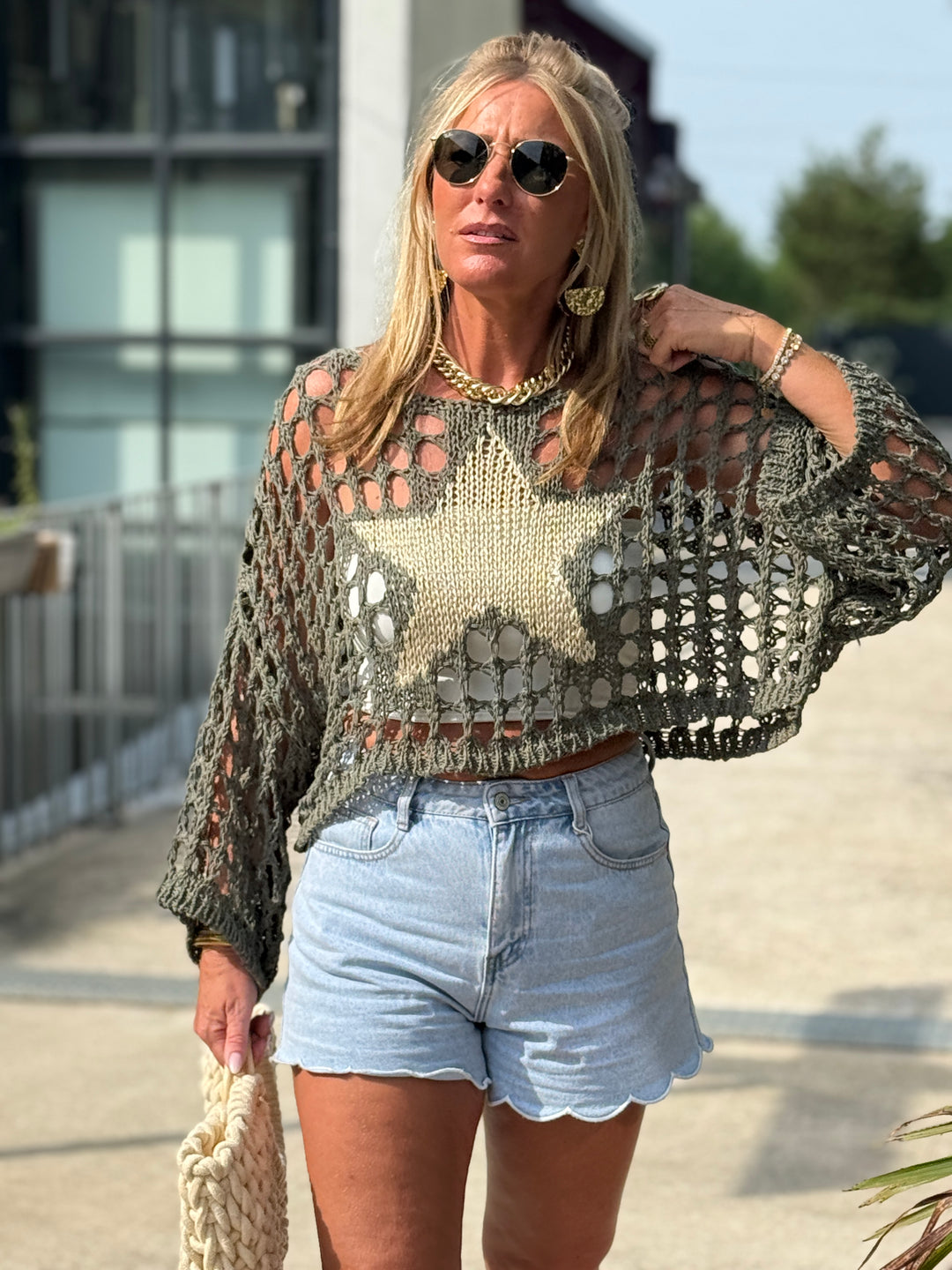 Pull crochet étoile or 2129
