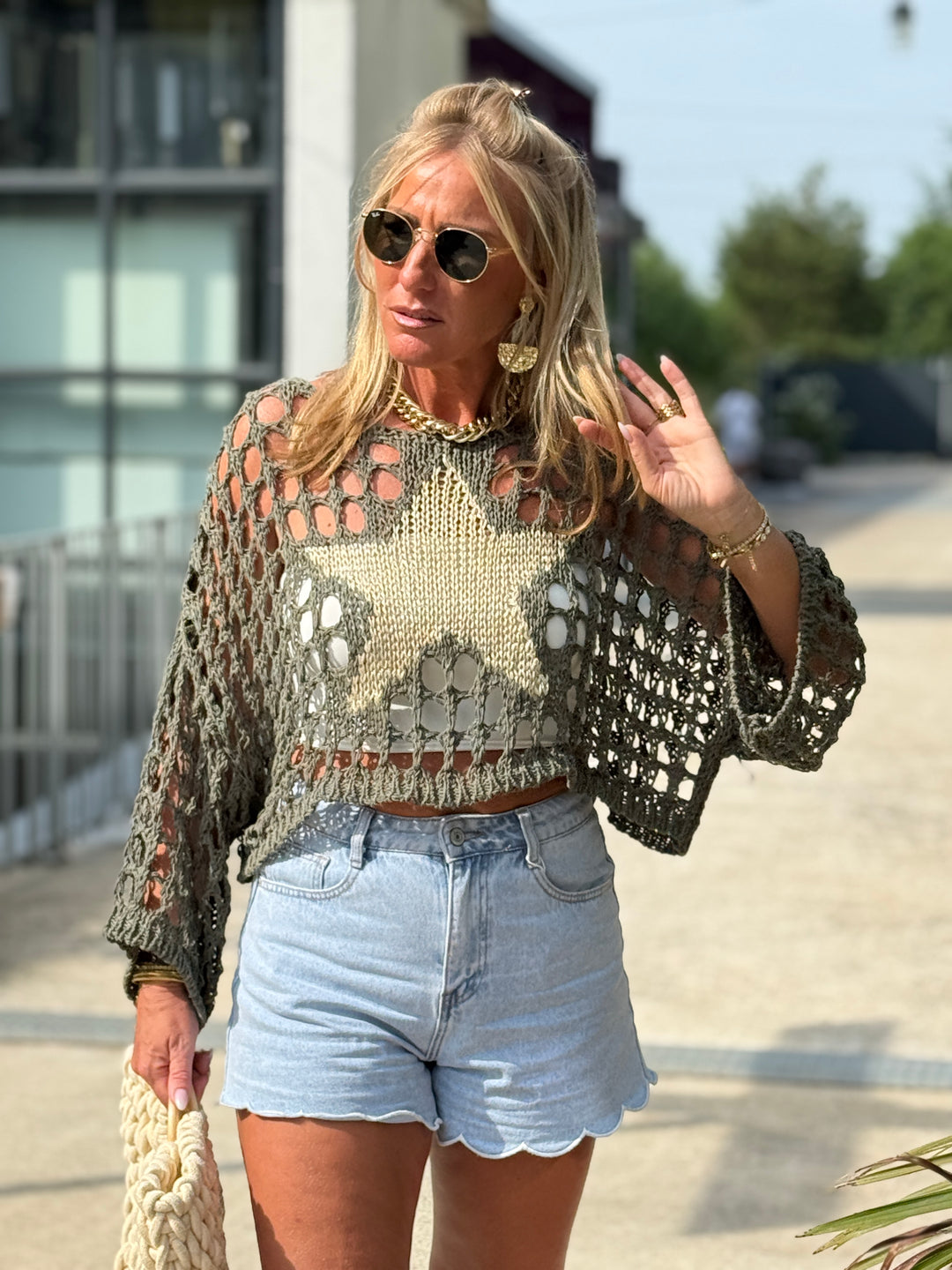 Pull crochet étoile or 2129