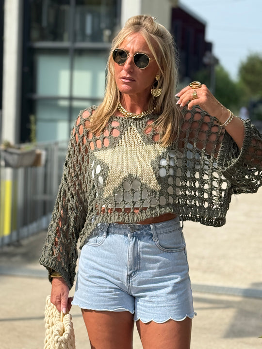 Pull crochet étoile or 2129