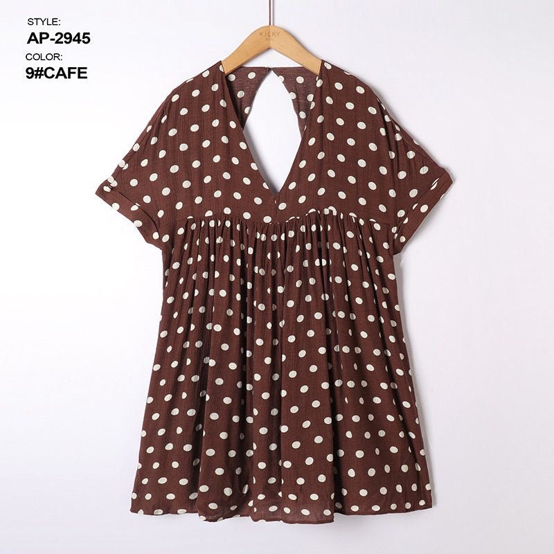 Robe courte à pois col V CHOCO 2945