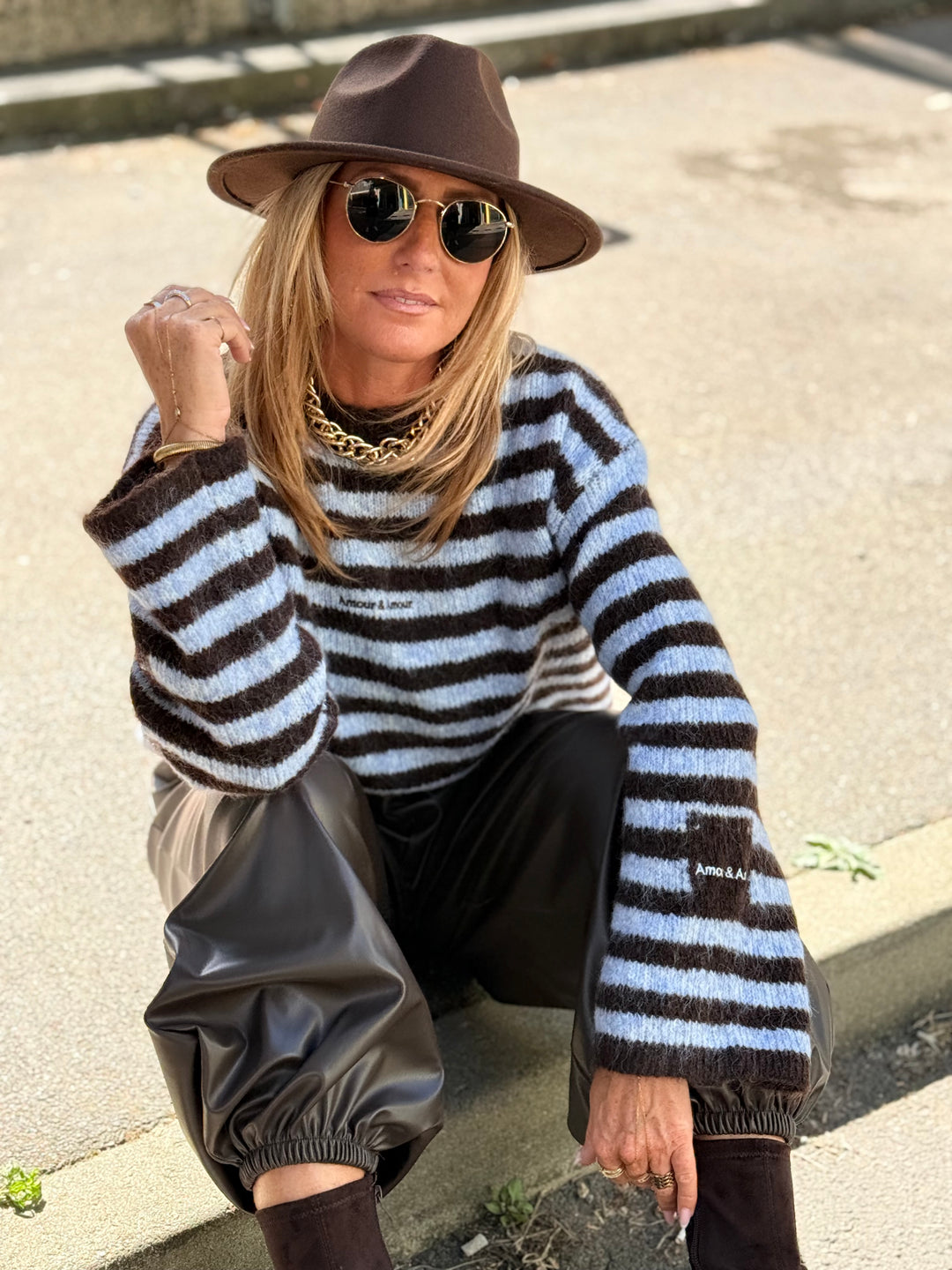 Pull rayure bleu/choco amore 6831