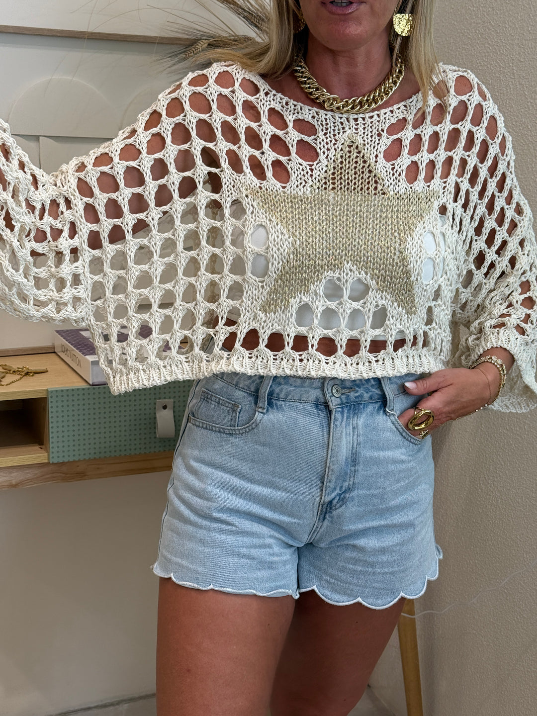 Pull crochet étoile or 2129