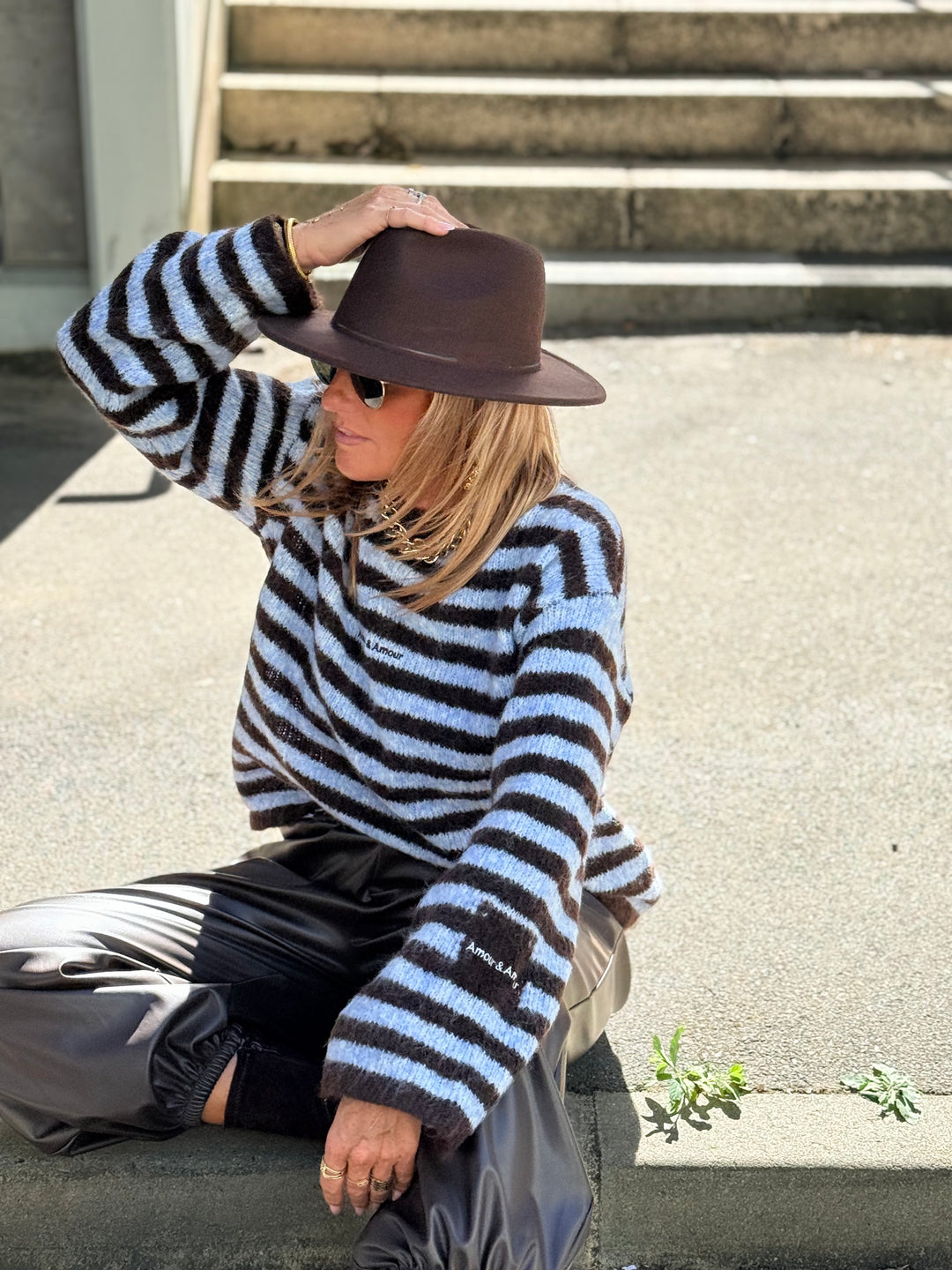 Pull rayure bleu/choco amore 6831