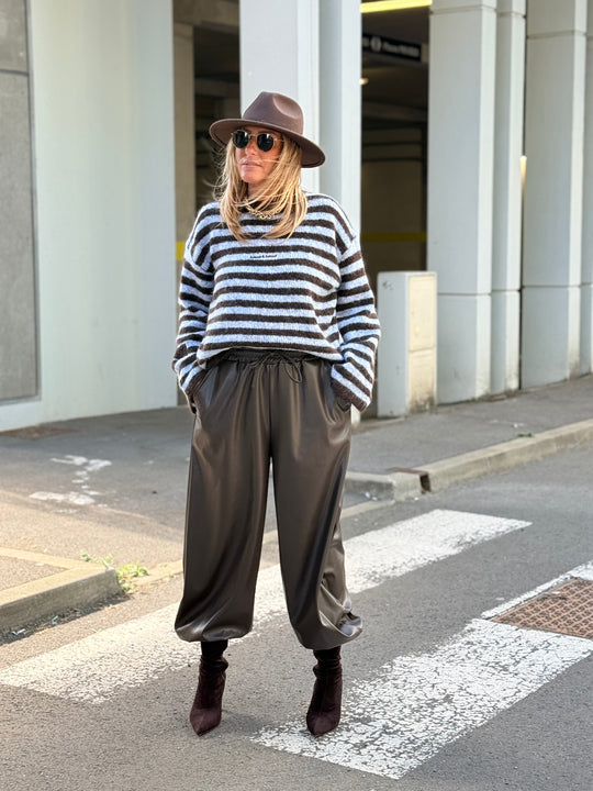 Pull rayure bleu/choco amore 6831