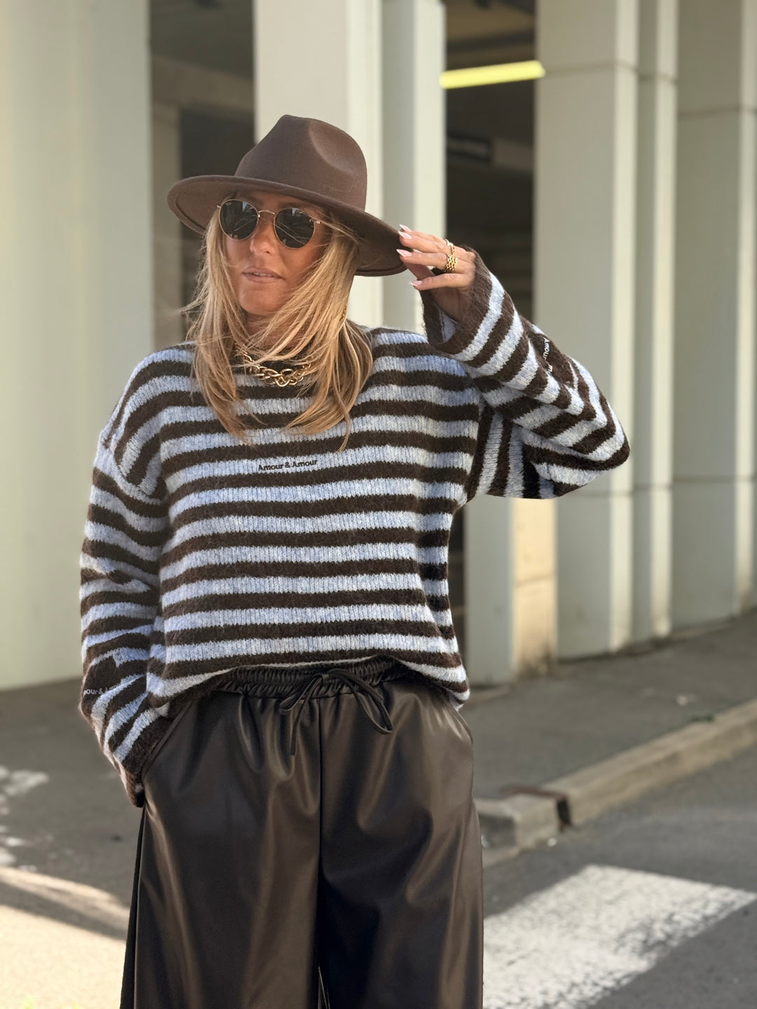 Pull rayure bleu/choco amore 6831