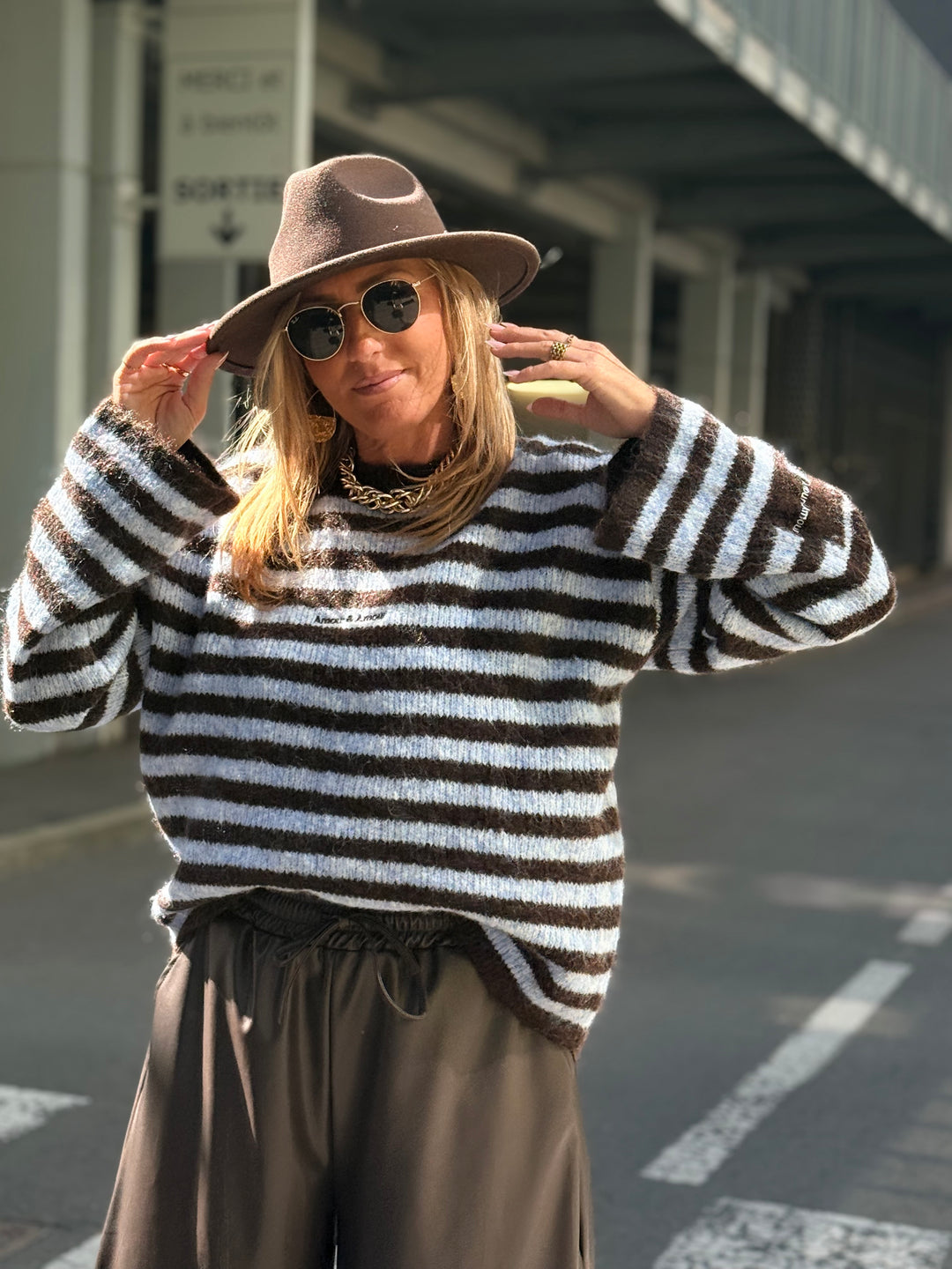 Pull rayure bleu/choco amore 6831