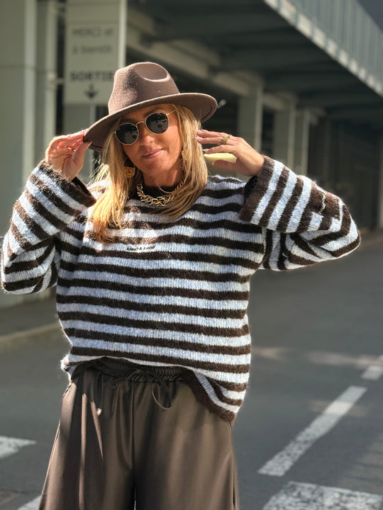 Pull rayure bleu/choco amore 6831