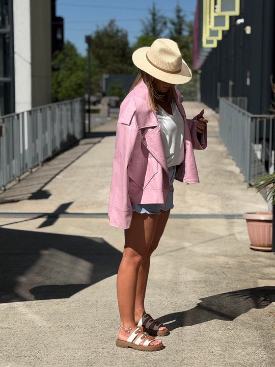 VESTE Maxi similicuir Rose 8020