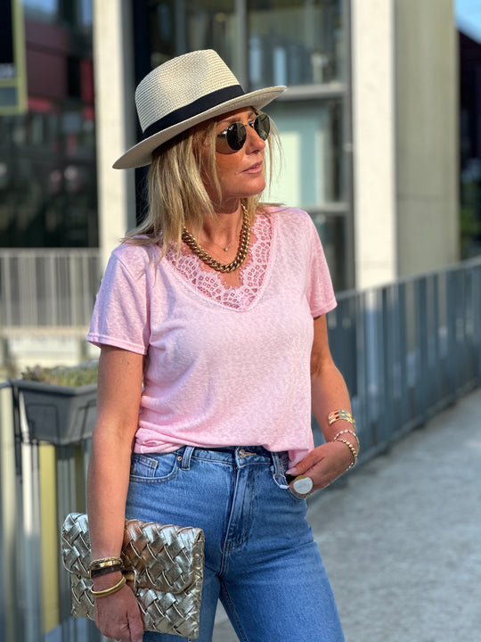 T-shirt effet lin dentelle 4700
