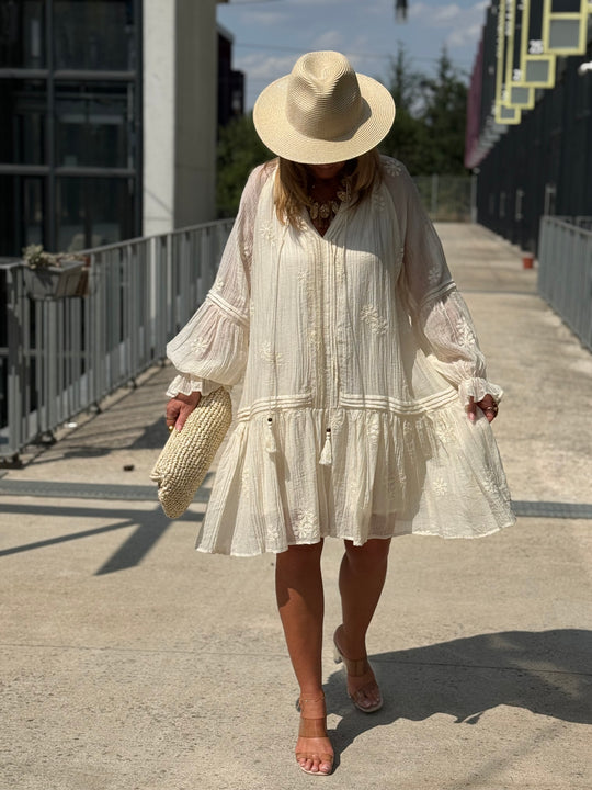 Robe tunique bohème ECRU 68691